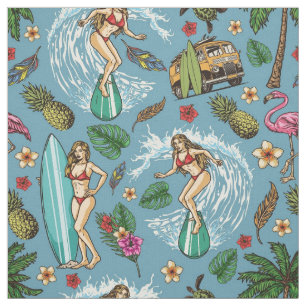 Retro-Dame-Surfmuster Stoff