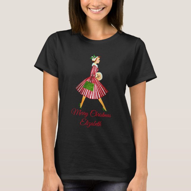 Retro-Dame süßes Weihnachten T-Shirt (Vorderseite)