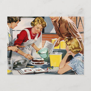 Retro-Damen backen einen Kuchen Postkarte
