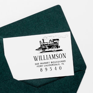 Retro Dampf-Zug-Familienname-Rücksendeadresse Gummistempel