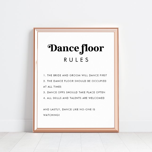 Retro Dance Floor Regeln Minimalistische Hochzeits Poster (Von Creator hochgeladen)