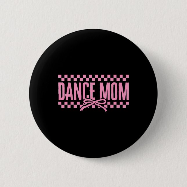 Retro Dance Mama Coquette Bow Checkered Dance Mama Button (Vorderseite)