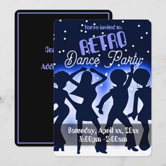 Retro Dance Party Blue Einladung (Vorne/Hinten)