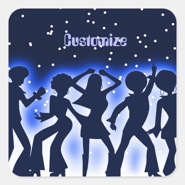 Retro Dance Party Blue Quadratischer Aufkleber (Vorderseite)