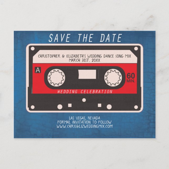 Retro Dance Tape Mix Wedding Save the Date Ankündigungspostkarte (Vorderseite)