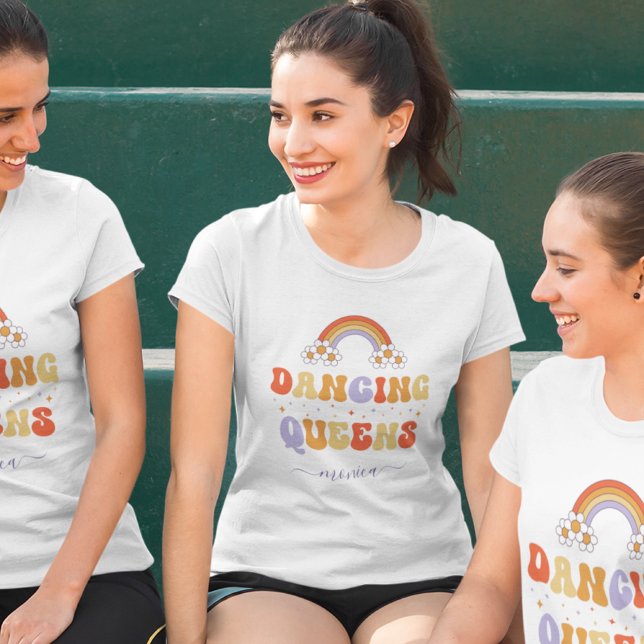 Retro Dancing Queens & Name 70er Junggeselinnen-Ab T-Shirt (Von Creator hochgeladen)