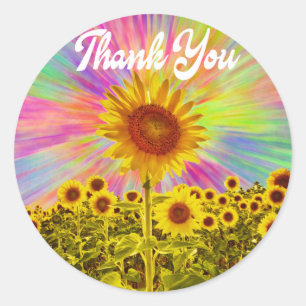 Retro Danke Gelbe Sonnenblume Regenbogen-Blume Runder Aufkleber