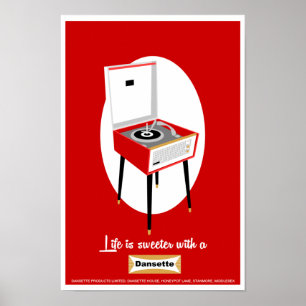 Retro Dansette red record player Pop Art poster