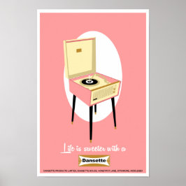 Retro Dansette rosa Plattenspieler Pop Art Poster