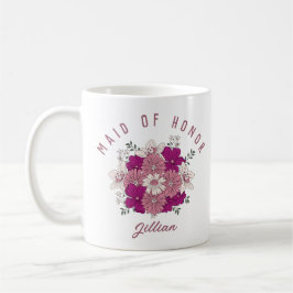 Retro Dark Pink Blume Individuelle Name Bridesmaid Kaffeetasse