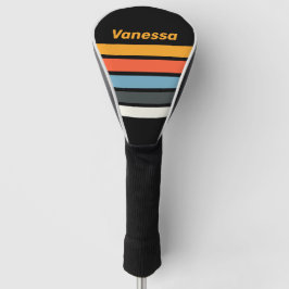Retro Dark Rainbow Across Striping with Name Golf Headcover