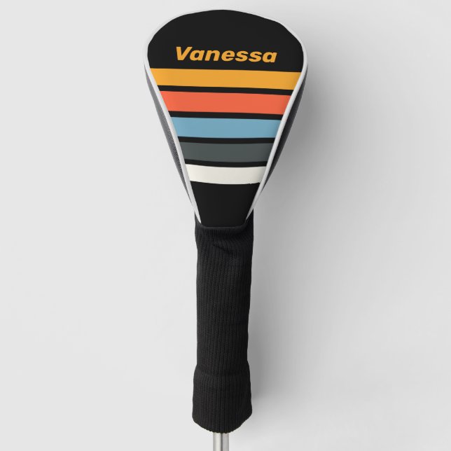 Retro Dark Rainbow Across Striping with Name Golf Headcover (Vorderseite)