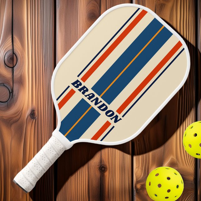Retro Dark Rainbow Board Streifen mit Namen Pickleball Schläger (Von Creator hochgeladen)
