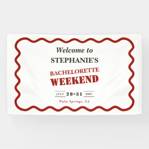 Retro Dark Red Wavy Border Bachelorette Wochenende Banner