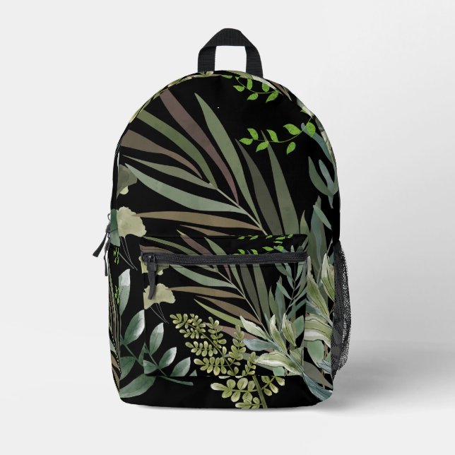 Retro Dark Sage Floral Fern Botanische Folien Bedruckter Rucksack (Vorderseite)