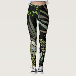 Retro Dark Sage Floral Fern Botanische Folien Leggings