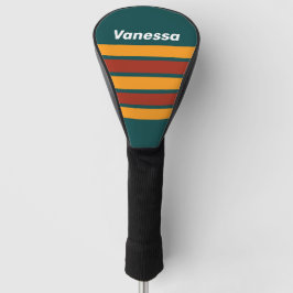 Retro Dark Teal Splash Across Striping with Name Golf Headcover