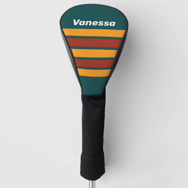 Retro Dark Teal Splash Across Striping with Name Golf Headcover (Vorderseite)
