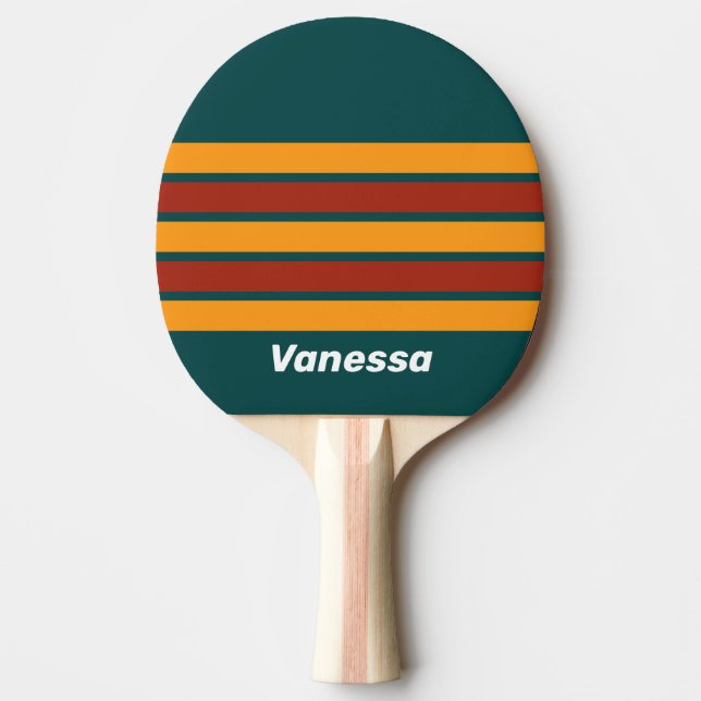 Retro Dark Teal Splash Across Striping with Name Tischtennis Schläger (Vorderseite)