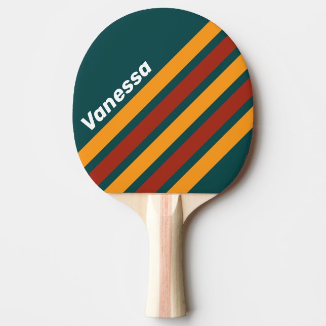 Retro Dark Teal Splash Angled Striping with Name Tischtennis Schläger (Vorderseite)