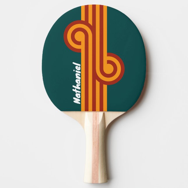 Retro Dark Teal Splash Loop mit Namen Tischtennis Schläger (Vorderseite)