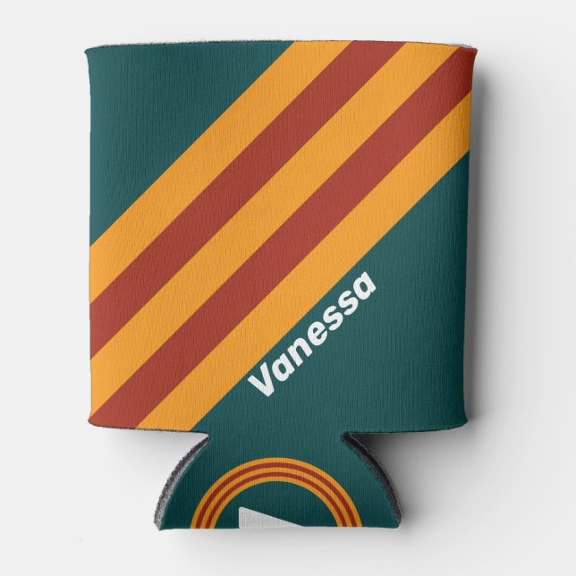 Retro Dark Teal Splash Stripes with Name Dosenkühler (Vorderseite)