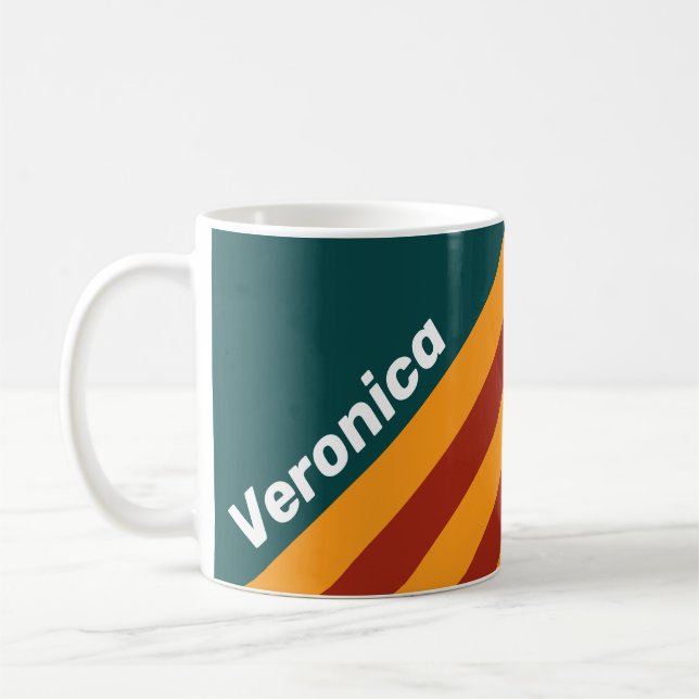 Retro Dark Teal Splash Stripes with Name Kaffeetasse (Links)
