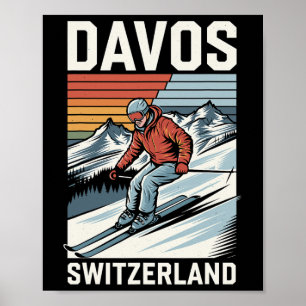 Retro Davos Schweiz Skiort Poster