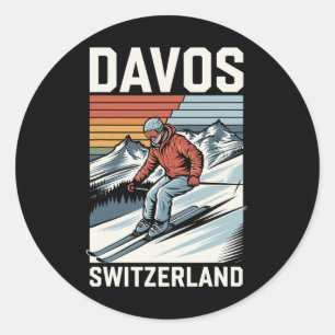 Retro Davos Schweiz Skiort Runder Aufkleber