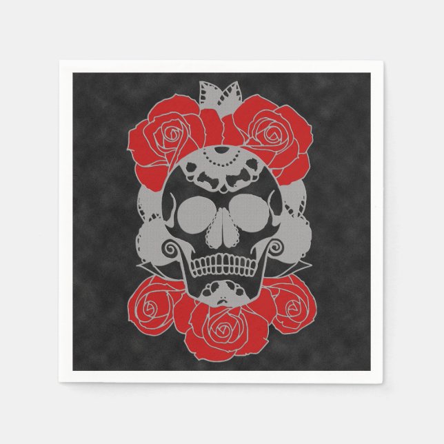 Retro Day of the Dead Grunge Sugar Skull Serviette (Vorderseite)