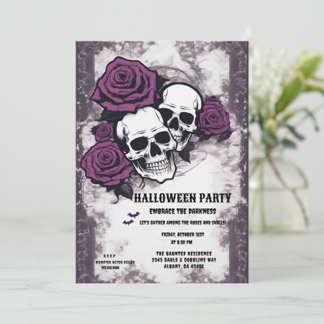 Retro Day of the Dead & Haunting Halloween-Party Einladung (Stehend Vorderseite)
