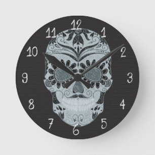 Retro Day of the Dead Sugar Skull Runde Wanduhr