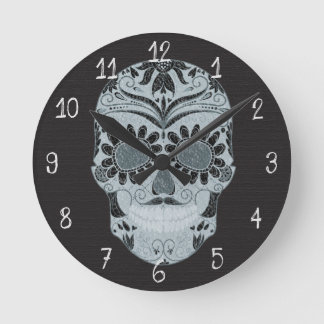 Retro Day of the Dead Sugar Skull Runde Wanduhr