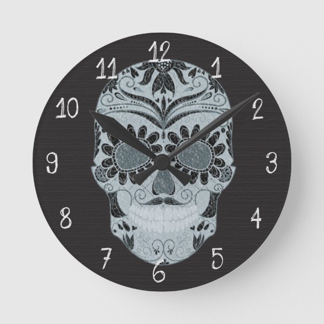 Retro Day of the Dead Sugar Skull Runde Wanduhr (Vorderseite)