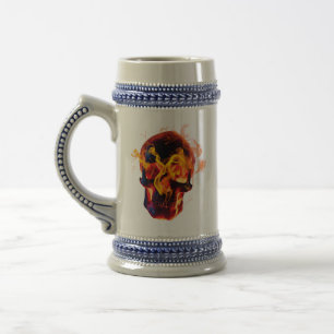 Retro Dead Burning Skelett Schädel in Feuer Bierglas