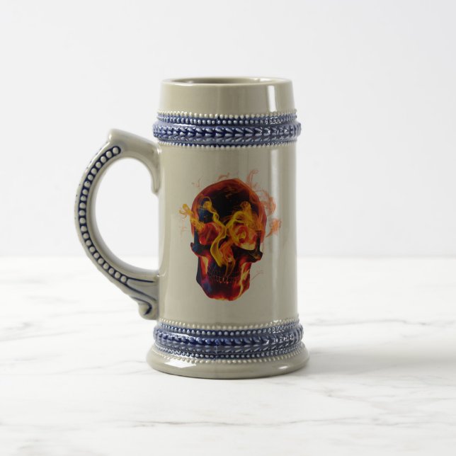 Retro Dead Burning Skelett Schädel in Feuer Bierglas (Links)