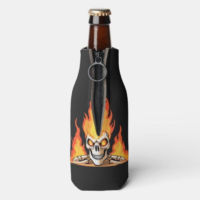 Retro Dead Burning Skelett Schädel in Feuer Flaschenkühler (Flasche Rückseite)