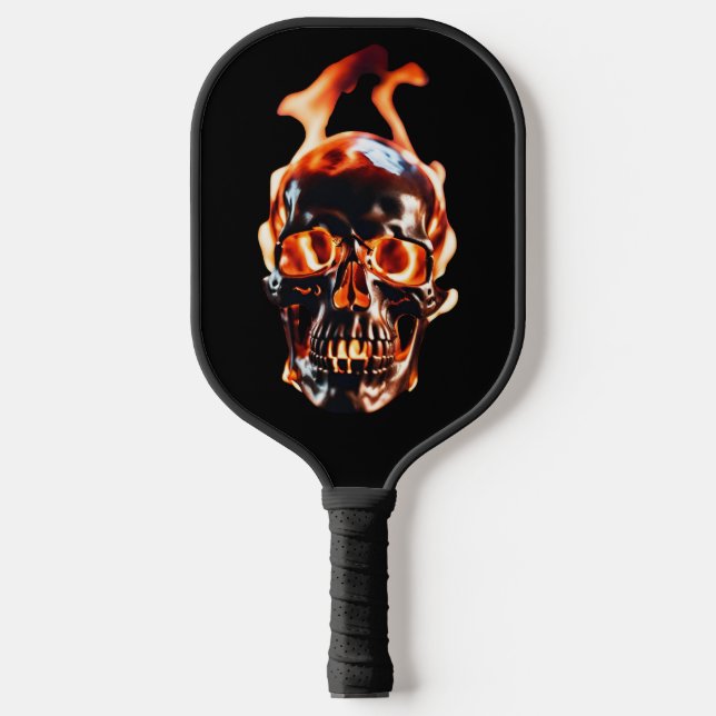 Retro Dead Burning Skelett Schädel in Feuer Pickleball Schläger (Vorderseite)
