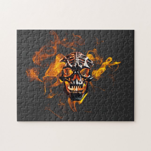 Retro Dead Burning Skelett Schädel in Feuer Puzzle (Horizontal)