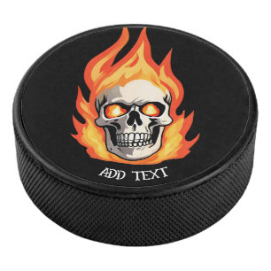 Retro Dead Burning Skelett Skelett Schädel im Feue Eishockey Puck
