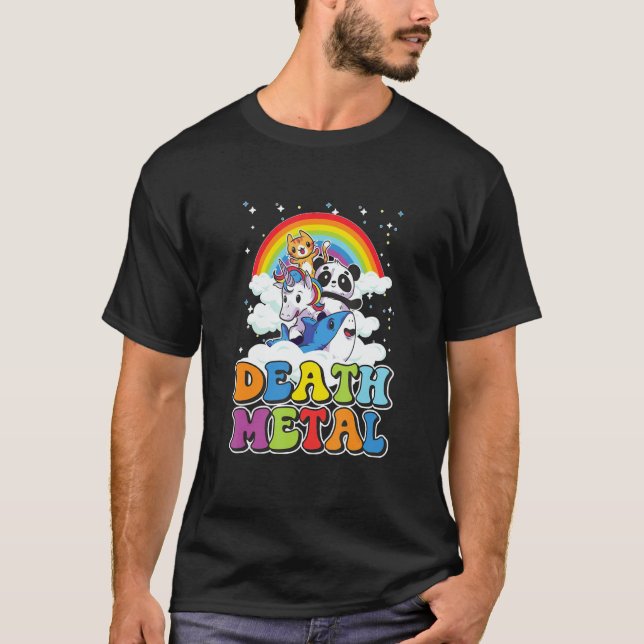 Retro Death Metal Cat Rainbow T-Shirt (Vorderseite)