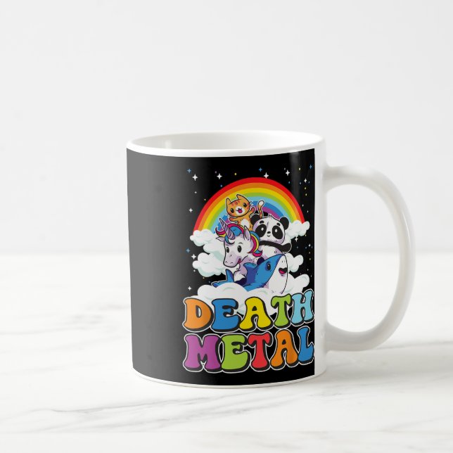 Retro Death Metal Cat Rainbow Unicorn Funny Heavy Kaffeetasse (Rechts)