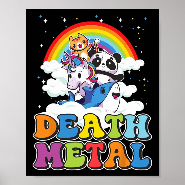 Retro Death Metal Cat Rainbow Unicorn Funny Heavy Poster (Vorne)