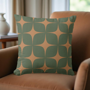Retro Deep Green & Terracotta Mitte Jahrhundert Mo Kissen