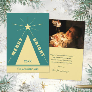 Retro Deep Teal Geometrischer Weihnachtsbaum Foto Feiertagskarte