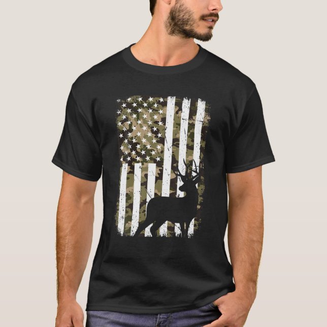 Retro Deer Junting Patriotic Hunter USA T-Shirt (Vorderseite)