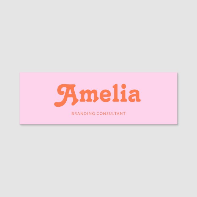 Retro-Dekoratives Einfaches Pink Orange Namensschild (Vorderseite)