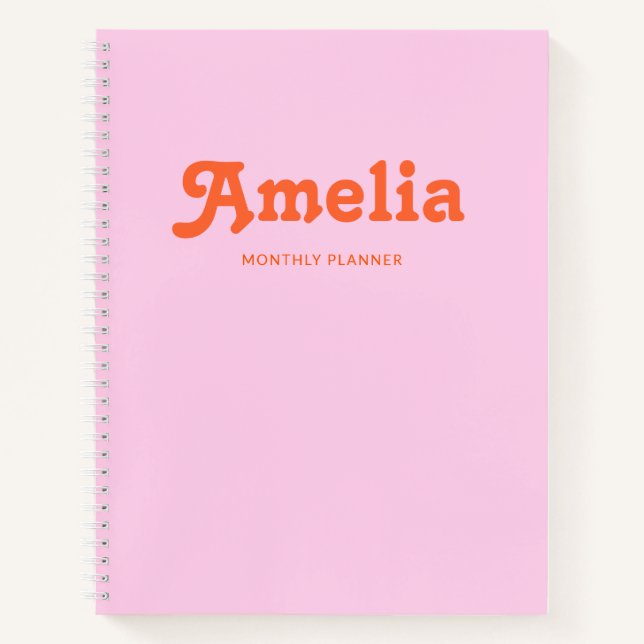 Retro-Dekoratives Einfaches Pink Orange Notizbuch (Vorderseite)