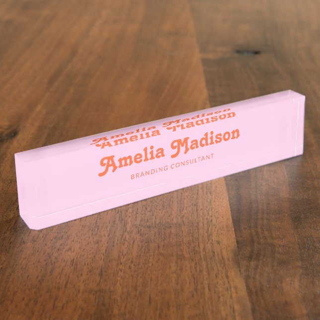 Retro Dekoratives Rosa Orange Namensplakette (Seite)