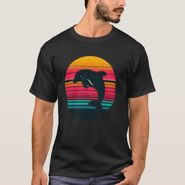 Retro-Delfin-Silhouette Meerestier Wal Delfin  T-Shirt (Vorderseite)